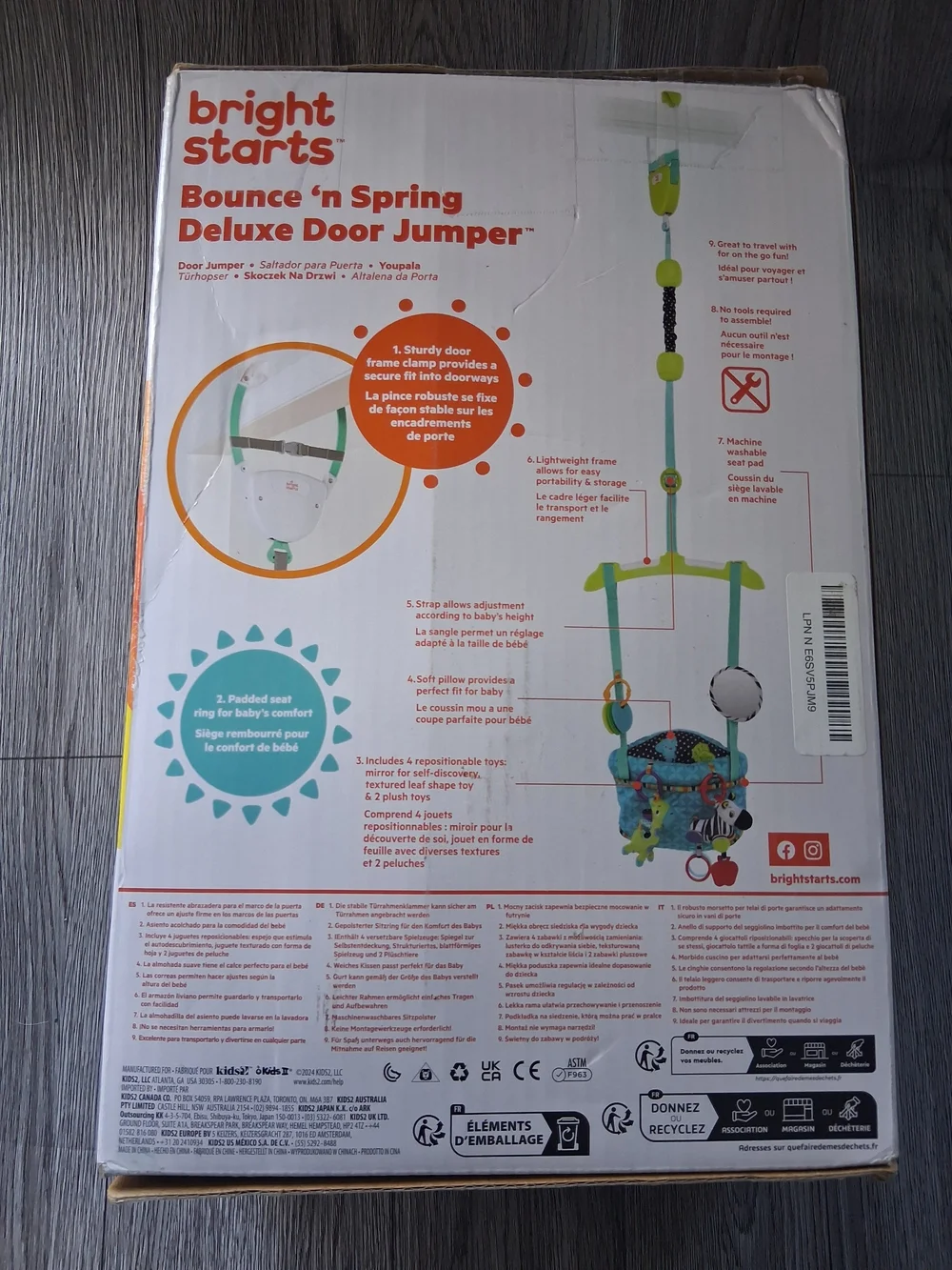 Bright Starts Bounce 'n Spring Deluxe Door Jumper – Blue & Green NWOT